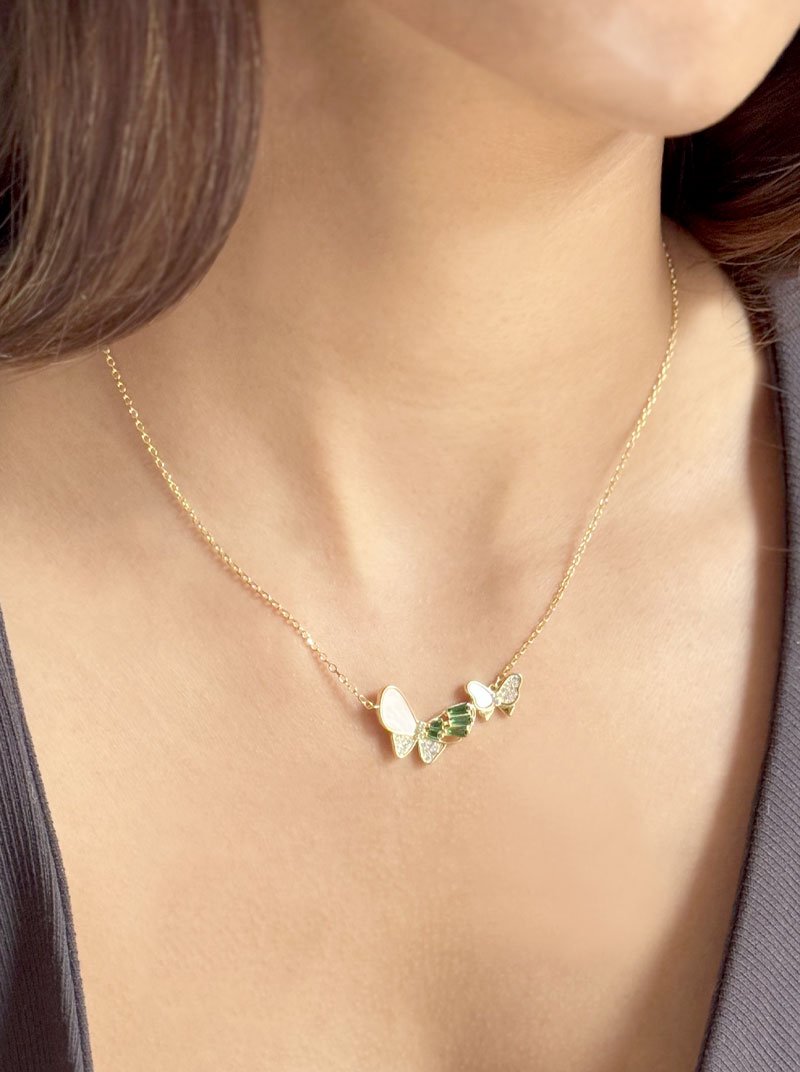 Celestara Duo Butterfly Pendant Chain (Pure Silver) - Gold